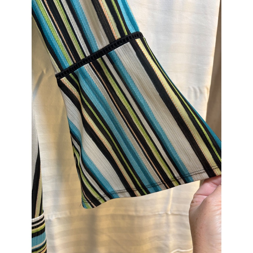 Dana Buchman Striped Tunic Top Bell Sleeve Lace Up Neck Women's L - Picture 5 of 5